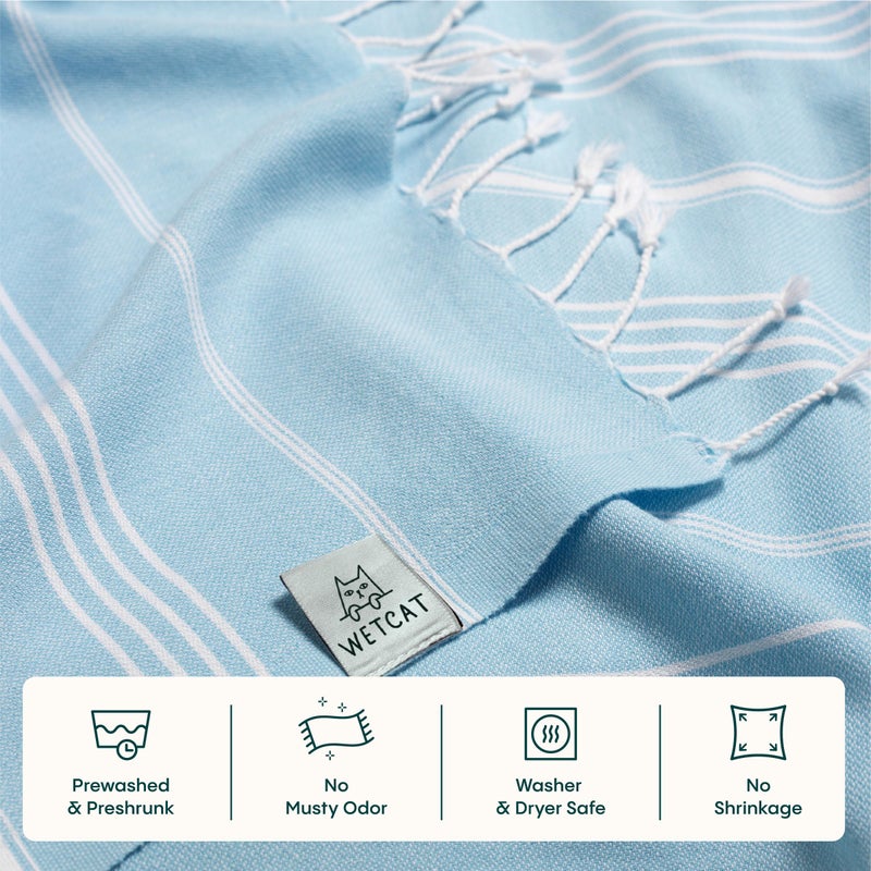 WETCAT Turkish Beach Towel Oversized (38"x71") 100% Turkish Cotton, Made in Turkey - Sand Free, Extra Large, Ultra Soft, Quick Drying, Compact & Lightweight for Travel - Light Blue - Image 5